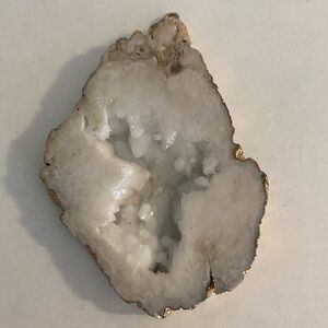 Elegant White with Goldtone Edging Druzy Geode Necklace Pendant w/ Chain Loop